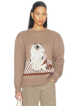 House of Sunny - Ragdoll Women's Graphic Knit Pullover Sweater Brown
