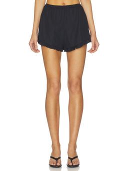Hunza G - Frill Mini Women's Elastic Waist Poplin Shorts Black