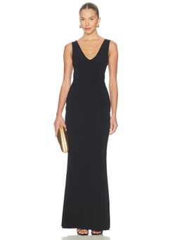 Herve Leger - Slinky Jersey Women's Ruched V-Neck Maxi Gown Black