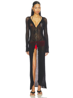 Indah - Jolene Women's Button-Front Open Knit Longline Cardigan Black