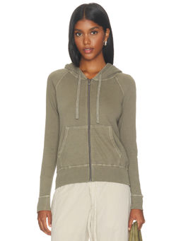 James Perse - Vintage French Terry Women's Zip-Up Hooded Hoodie Olive