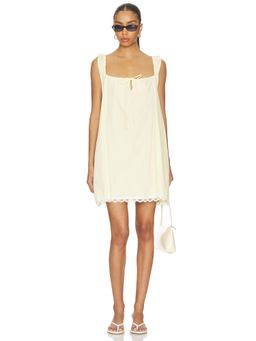 Juillet - Women's Cotton Keyhole Tie-Up Mini Dress Yellow
