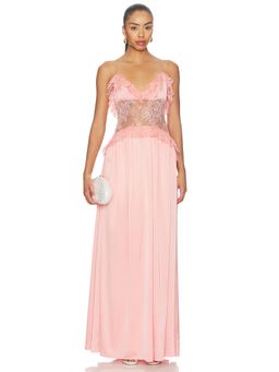 Katie May - Monica Women's Lace Trim Satin Maxi Gown Peach