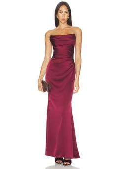 Katie May - Taylor Women's Strapless Satin Boned Bodice Maxi Dress Burgundy