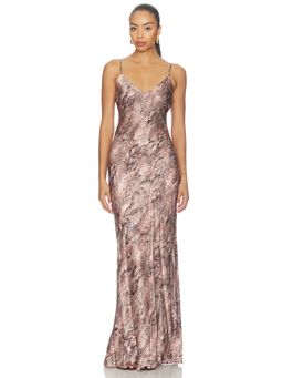 L'AGENCE - Serita Women's Snake Print Satin Maxi Bias Dress Multi-Color