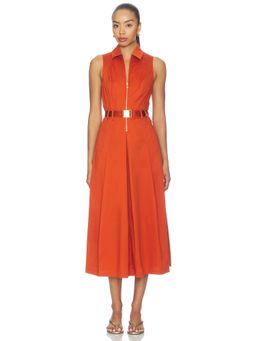 L'AGENCE - Kolton Women's Sleeveless Belted Zip Front Midi Dress Rust