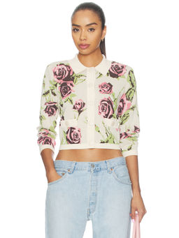 L'AGENCE - Osiris Jacquard Women's Floral Button-Up Collar Neck Cardigan Off White