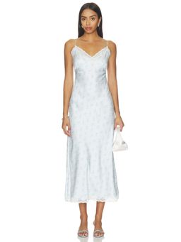 LoveShackFancy - Satin Slip Women's Lace Trim Maxi Dress Blue