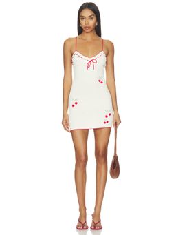 LoveShackFancy - Crochet Women's Cherry Embroidered Mini Bodycon Dress Cherry Sail