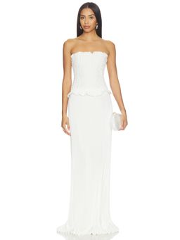 L'IDEE - Maya Women's Smocked Pleated Satin Maxi Gown Ivory