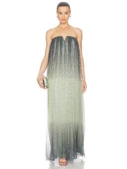 L'IDEE - Aphrodite Women's Plisse Strapless V-Neck Maxi Dress Green