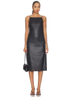 LIONESS - Alexa Women's Cut-Out Back Coated Twill Midi Dress Black