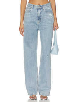 LIONESS - Diamante Women's Distressed Embellished Straight Jeans Blue
