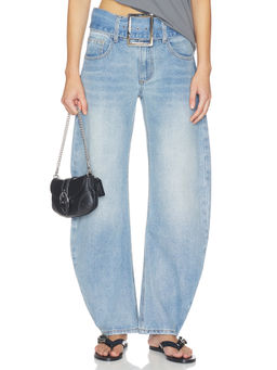 LIONESS - Buckle Belt Women's High-Waist Wide Jeans Blue