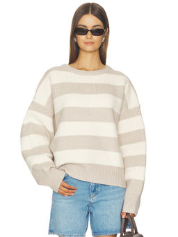 LIONESS - Dolce Knit Women's Relaxed Drop Shoulder Sweater Sand Stripe