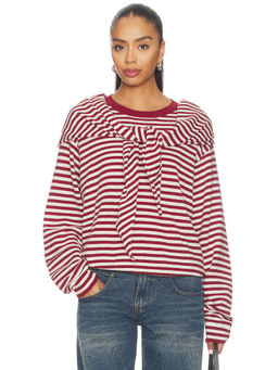 LIONESS - Olsen Women's Striped Knit Pullover Sweater Wine