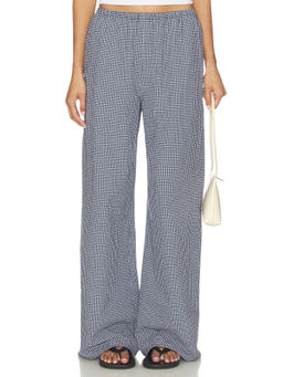 La Ligne - Seersucker Women's Elastic Waist Wide Trousers Midnight & White
