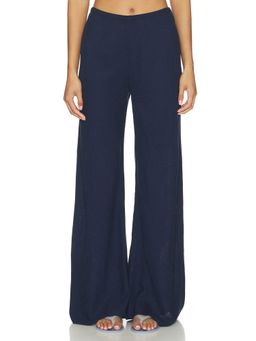La Ligne - Linen Colby Women's Pull-On Wide-Leg Palazzo Pants Navy Blue