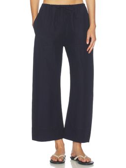 LESET - Kyoto Women's Drawstring Elastic Waist Wide-Leg Palazzo Pants Navy Blue