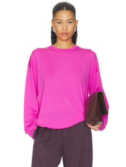 LESET - James Women's Oversized Merino Wool Crew Neck Sweater Pink