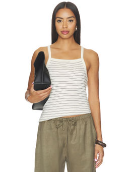LESET - Nando Stripe Women's Sleeveless Square Neck Tank Top Off White