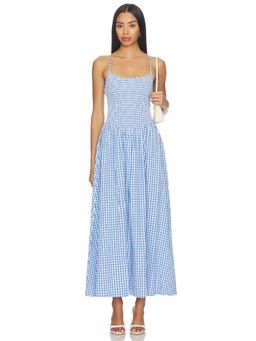 L SPACE - Seersucker Women's Smocked Sleeveless Midi Dress Blue