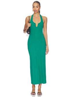 L SPACE - La Femme Women's Halter Neck Stretch Jersey Midi Dress Green