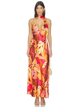 L SPACE - With Love Women's Satin Floral Printed Slip Maxi Dress Pink