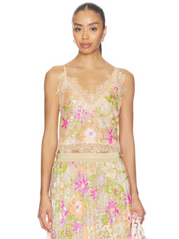 Le Superbe - Flori Culture Women's Sequined Lace Trim Cami Multi-Color