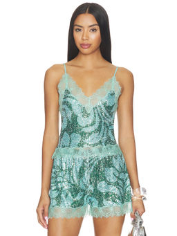 Le Superbe - Hibiscus Halo Women's Lace Trim Sequined Cami Green