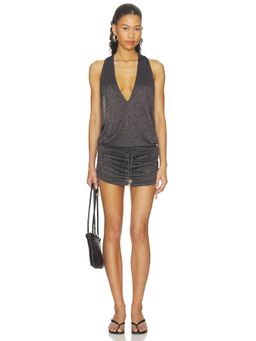 Luli Fama - Cosita Buena Women's Metallic V-Neck Ruched Mini Dress Navy Blue