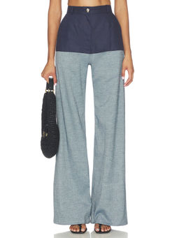 MATTHEW BRUCH - High-Waist Women's Colorblock Wide Jeans Navy Blue