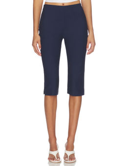 Maude Club - Layla Women's Mid-Waist Stretch Cotton Capris Navy Blue