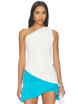 Mimchik - One-Shoulder Women's Ruched Asymmetric Hem Top Vanilla