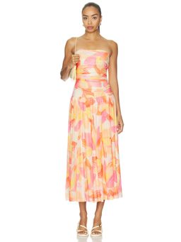 MINKPINK - Solana Women's Printed Strapless Mesh Midi Dress Multi-Color