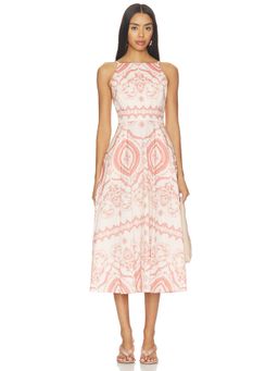 MISA Los Angeles - Amity Women's Printed Sleeveless A-Line Midi Dress Coral