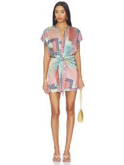 MISA Los Angeles - Mika Women's Satin Patchwork Tie-Up Mini Dress Multi-Color
