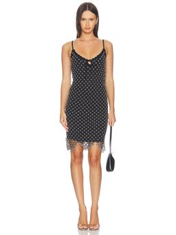 MISHA - Beaded Crochet Women's Sleeveless Mini Dress Black