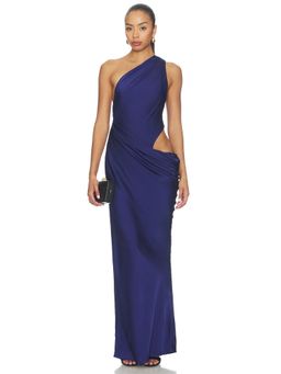 MISHA - Isadora Women's One Shoulder Satin Maxi Dress Deep Blue