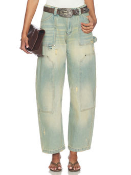 Markgong - Lumberjack Women's Belted Wide Jeans Blue
