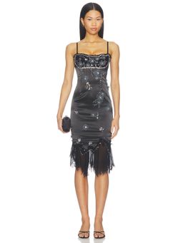 MANDALAY - Women's Sequined Satin Shoulder Strap Midi Dress Black