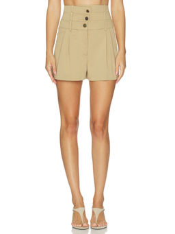 Monse - Triple Waistband Women's High-Waist Twill Shorts Khaki