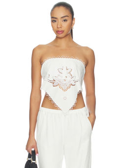 Monse - Table Cloth Women's Strapless Lace Detail Crop Top White