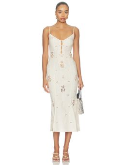 Mirror Palais - Regina Women's Sheer Cutwork Strappy Midi Dress Off White