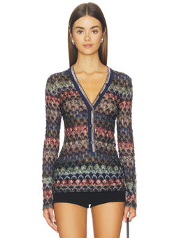 Missoni - Metallic Knit Women's Sheer V-Neck Button-Down Sweater Multi-Color
