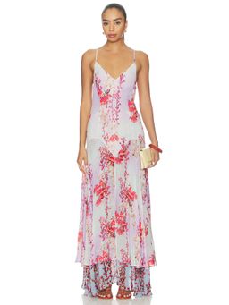 Muma World - Fujiiro Lyra Women's Floral Printed V-Neck Maxi Dress Multi-Color