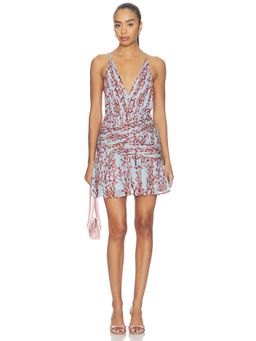 Muma World - Sukara Ana Women's Floral Pleated Plunge Mini Dress Blue
