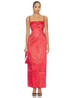 Muma World - Aka Sukara Stellio Women's Satin Crepe Strappy Maxi Dress Red