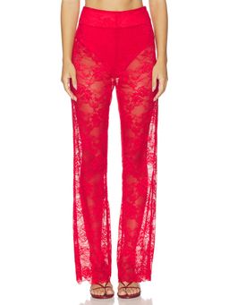 Muma World - Aka Sukara Women's High-Waist Lace Tailored Palazzo Pants Red