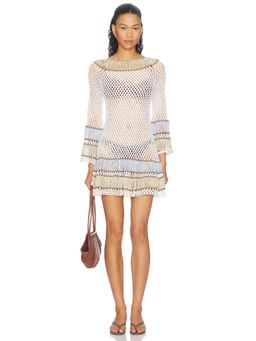 My Beachy Side - Olea Women's Sheer Crochet Knit Mini Dress Ivory